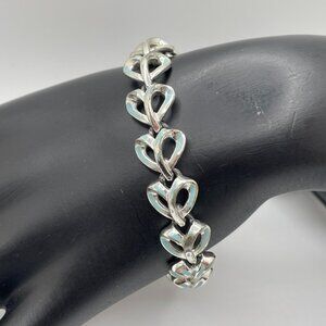 Vintage CORO Link Bracelet Silver Tone Blue Enamel 1940 Signed Designer Jewelry